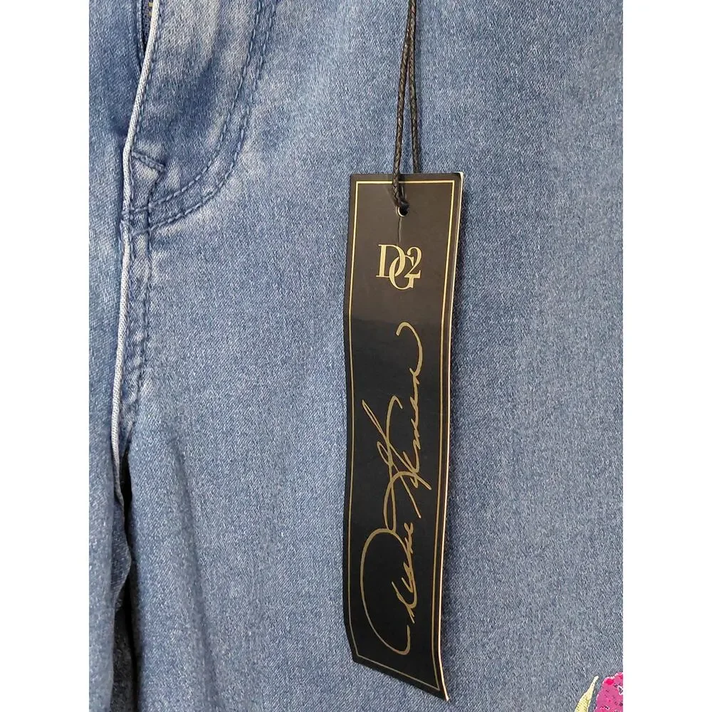 NWT DG2 Diane Gilman Floral Embroidered Skinny Jeans Blue Women Size 8P